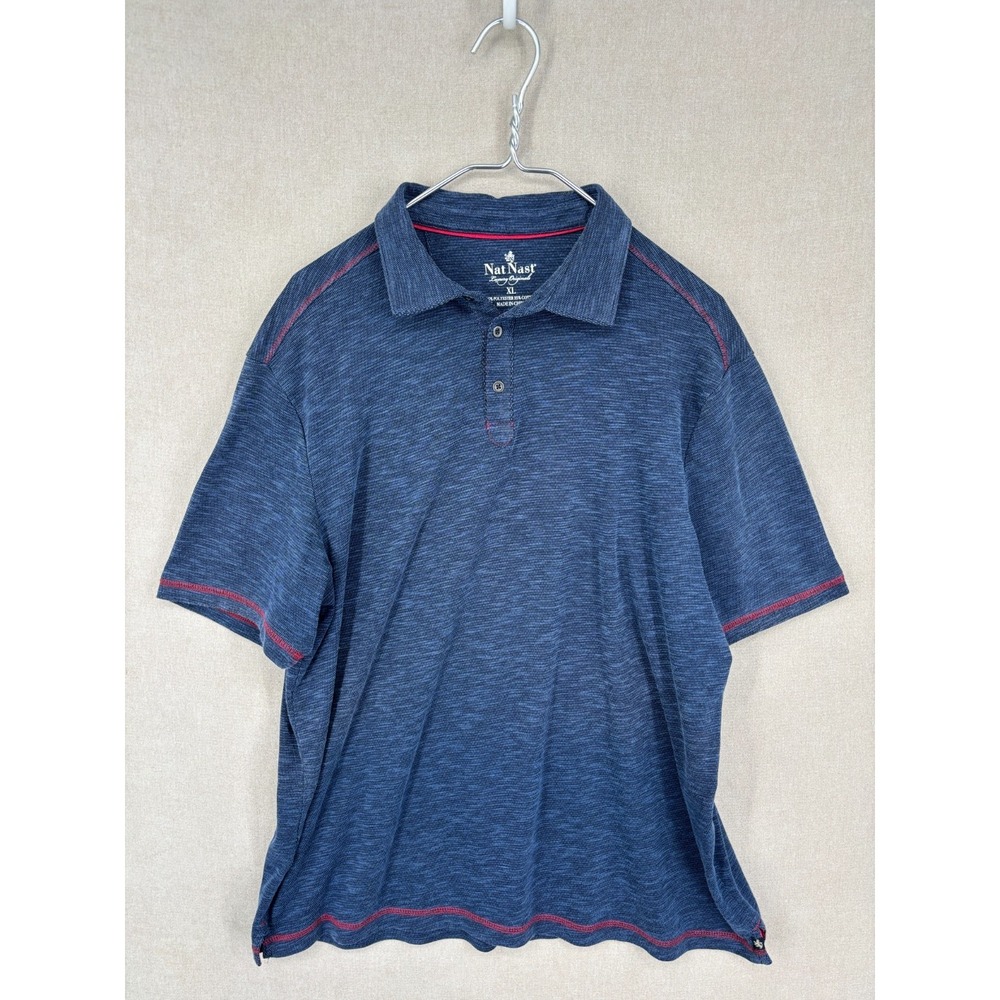 Nat Nast Polo Shirt XL Blue Knit Red Stitching Classic Preppy